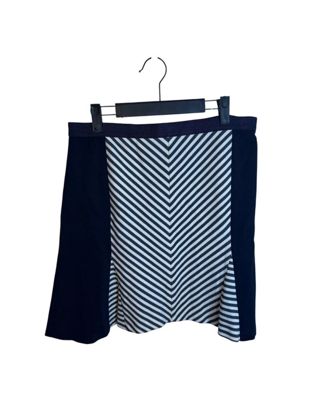 NWT Ann Taylor Navy Blue and White Striped Flounce Skirt